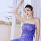 DOLLY Elegant Cross Strap Sleeveless Sequin Backless Long Suspender Party Dress-EVA