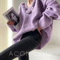 Aconiconi|Purple Flower Crochet openwork long cropped loose wool knit sweater  dress - Twilight