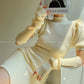 Cream milk red knitted puff sleeve sweater dress-  Mousse Milk Puff