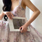 Aconiconi Elegant French Lace Print Long Summer Dress- Spring Pond Flowers