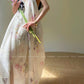 Aconiconi Elegant Halter V-Neck Sleeveless Loose Long Resort Goddess vacation Dress- Fengxin Orchid