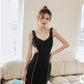 DOLLY Elegant Black V-Neck Sleeveless Waist Baring High Slit Long Cocktail Dress-IMELDA