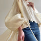 Aconiconi Elegant Beige Crew Neck Top/ High Waist Loose Long Skirt- Sea of Clouds Wind Chime