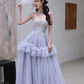 DOLLY Elegant Fog Blue strapless Bandeau High Waist Tutu wedding Dress- vero