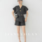 Huanzi custom couture Tencel micro-flash high-end vest shorts set- Vince