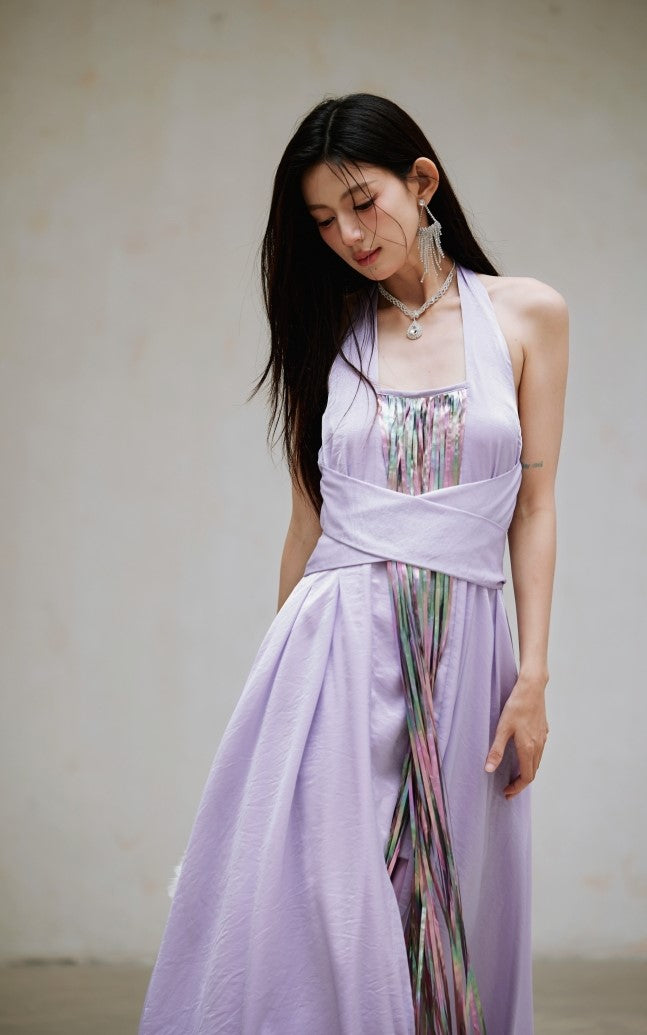 Dolly Luxury Purple Halter Neck Backless Tassel Sexy Long Party Dress-Babe L / Purple Dolly Luxury Purple Halter Neck Backless Tassel Sexy Long Party Dress-Babe L / Purple