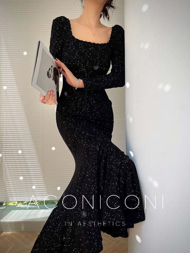 Aconiconi| Mermaid minimal sequin knitted sweater dress - Cace