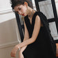 DOLLY Elegant Black Swing Collar Sleeveless Open Back Drape Dress-Kaka (V)