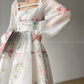 Aconiconi Elegant French Floral Print Square Neck Long Sleeve Dress- Flower Forest Girl