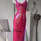 DOLLY Elegant Pink Barbie V-Neck Sleeveless Sequin Long Party Dress-JOY