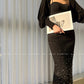 Aconiconi Elegant Black Retro High Waist Diamond Tassel Chic Skirt-  Shallow Light