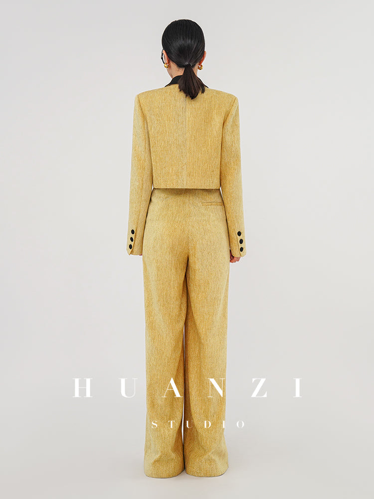 Huanzi herringbone blazer short jacket women's two-piece suit -Iriou