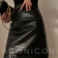 Aconiconi Elegant High Waist Short PU Leather Chic Skirt-Holiday Love Poems