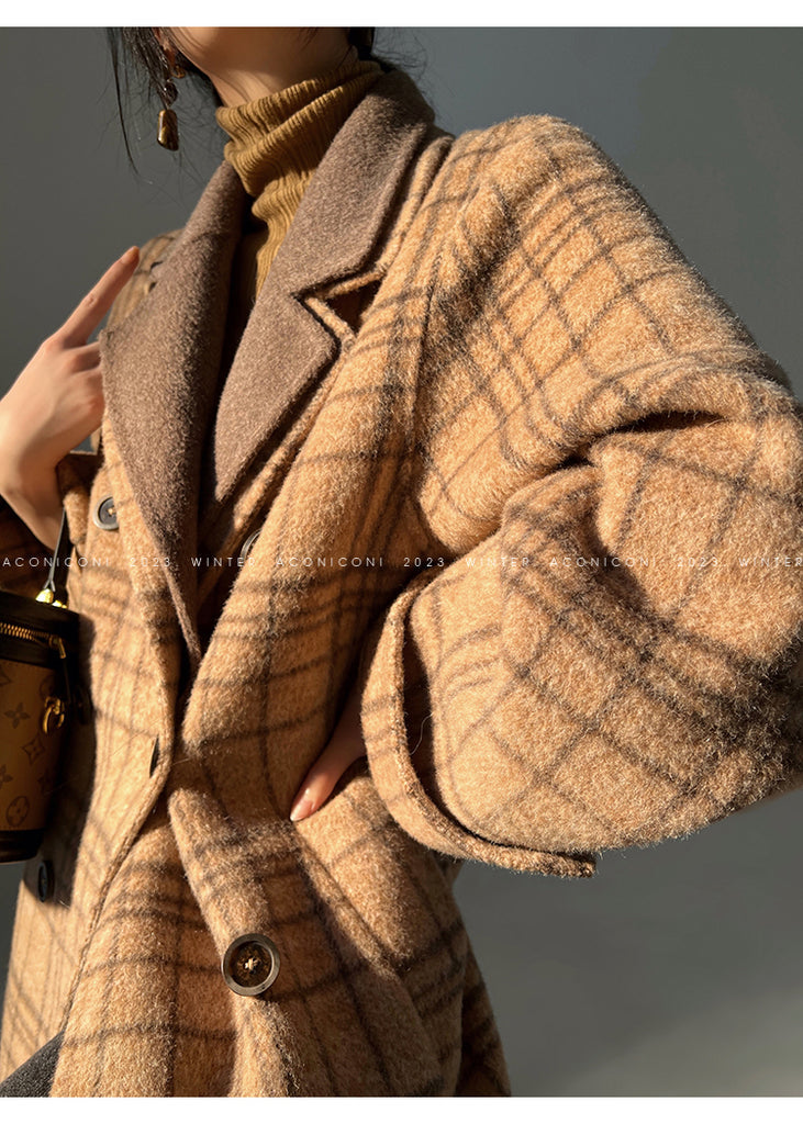 Chestnut double-faced wool winter coat- Mountain wild