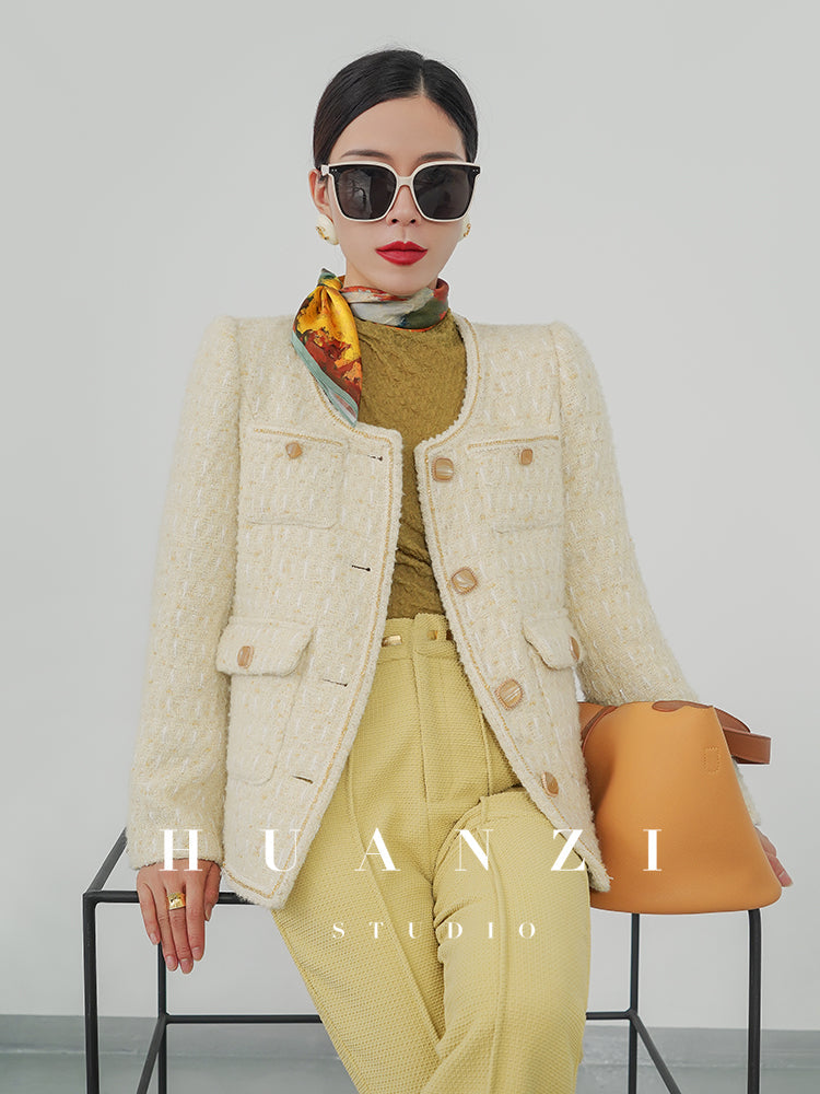 Huanzi spring autumn heavy couture tweed coat jacket - Kindr