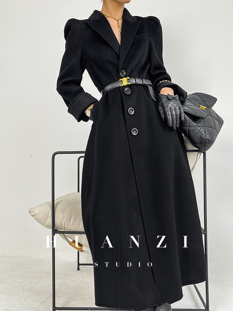 Huanzi French Hepburn style high-end double-sided cashmere wool tweed coat - Siriio