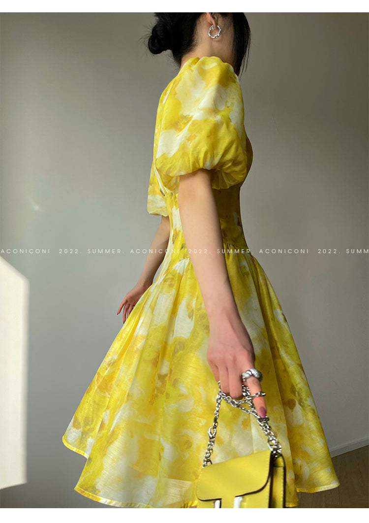 Aconiconi｜Lemon yellow high end summer dress- desire