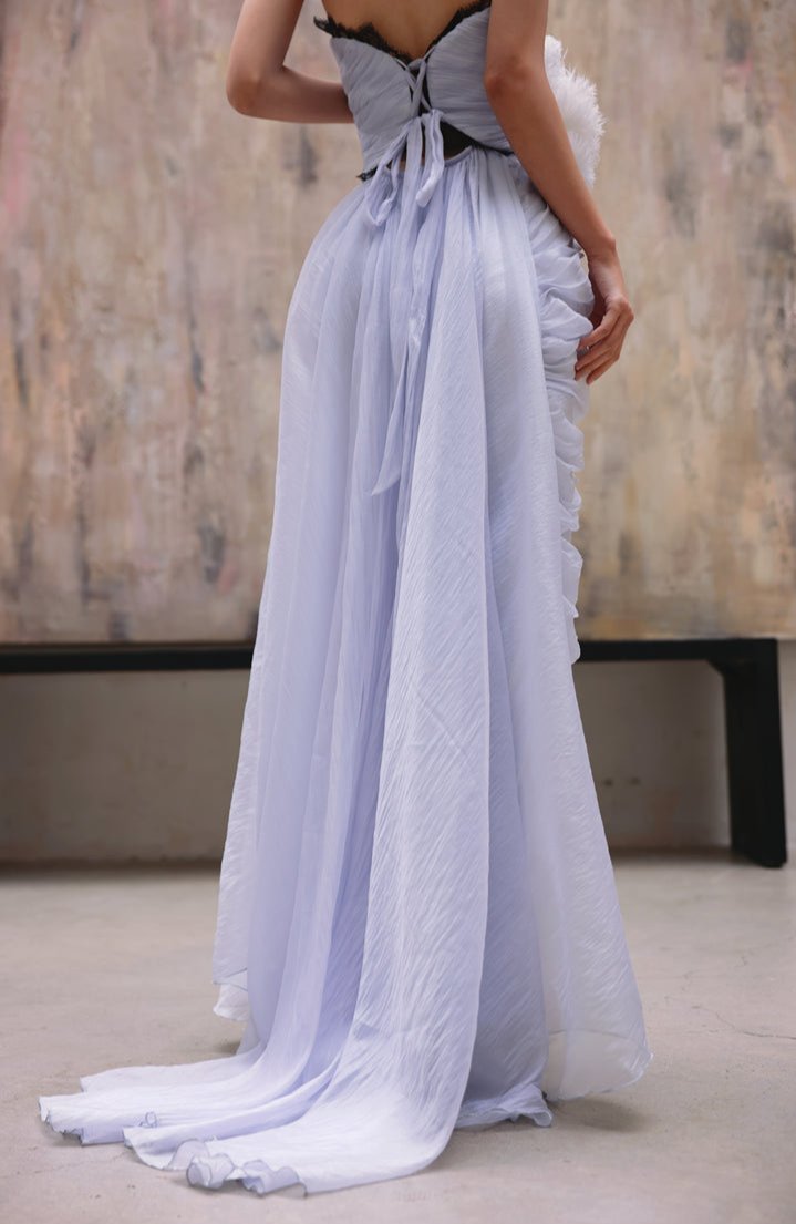 DOLLY Elegant Light Purple Greek Style Sleeveless Bandage Pleated Long Dress-Fog