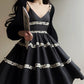 Aconiconi Elegant Black V-Neck Sleeveless Midi Tutu Chic Dress- Rainy Night in Paris