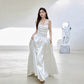 DOLLY Luxury White Satin Retro Bandeau Long Wedding Dress-NONYE