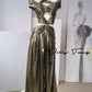 DOLLY Luxury Retro Gold Sleeveless Halter High Waist Long Slit Dress-Goldie