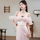 DOLLY Elegant Pastel pink Ruffle Sleeves Long Party Dress- Mina