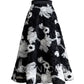 Aconiconi Elegant Black Retro Flower Embroidered High Waist Midi Skirt- Cedar Late Forest