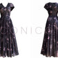 Aconiconi Elegant ButterFly Print Short Sleeve Long Swing Dress- Butterfly Phantom