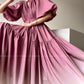 Aconiconi Elegant Grape Gradient V-Neck Puff Sleeve Loose Long Dress- Grape Cotton Cloud