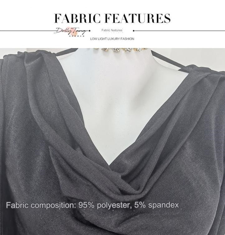 DOLLY Elegant Black Swing Collar Sleeveless Open Back Drape Dress-Kaka (V)