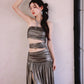 DOLLY Elegant Metallic Gray Skin Revealing Tube Top Long Dinner Dress-NIKITA