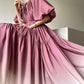 Aconiconi Elegant Grape Gradient V-Neck Puff Sleeve Loose Long Dress- Grape Cotton Cloud