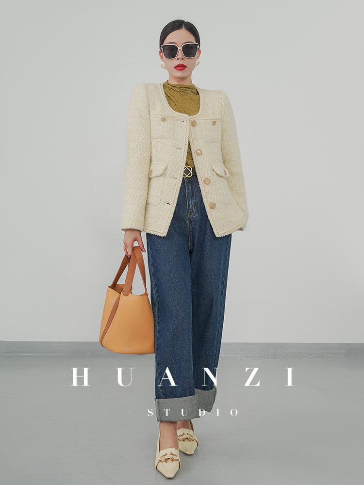 Huanzi spring autumn heavy couture tweed coat jacket - Kindr