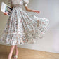 Aconiconi Elegant French Print Retro V-Neck Lace Tea Dress- Night Rose