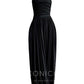 Aconiconi Elegant Black strapless Long Tube Top Dinner Dress  - Hibiscus evening