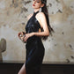 DOLLY  Elegant Black Sleeveless Halter Neck Midi Slit Party Dress-Neya.