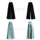 Aconiconi Elegant Black Sea Blue wide leg Long Chic Pants- Black Tea Salt Lake