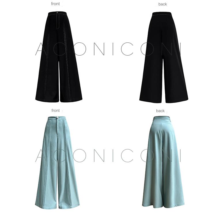 Aconiconi Elegant Black Sea Blue wide leg Long Chic Pants- Black Tea Salt Lake