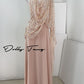 DOLLY Luxury Pink Greek Style Deep V-Neck Sleeveless draped Long Prom Dress-Ulaia