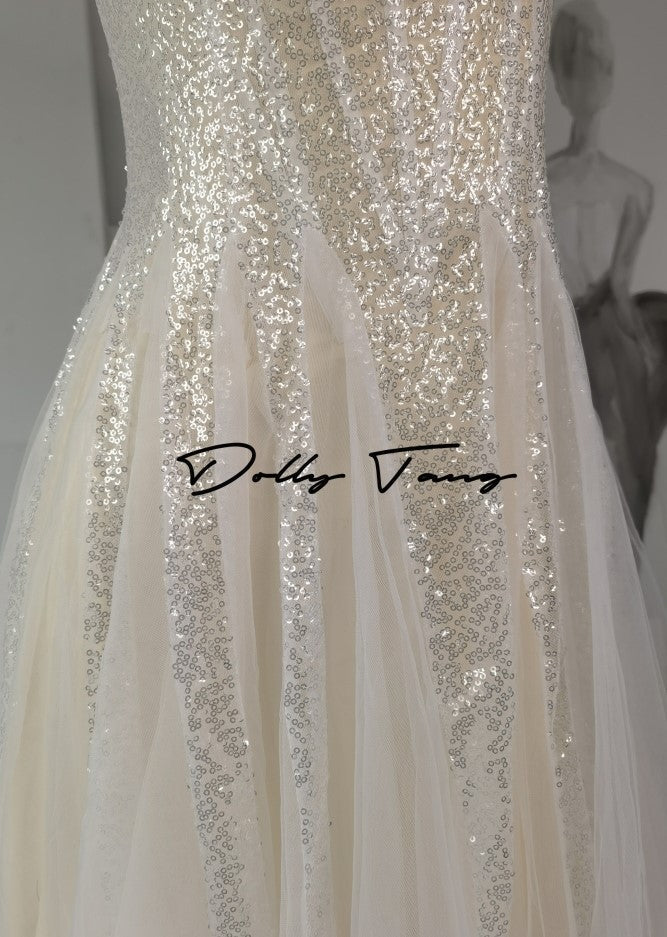 DOLLY Elegant Off White Sleeveless Sequin Long Wedding Guest Dress-Star