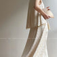 Aconiconi Elegant Beige Crew Neck Top/ High Waist Loose Long Skirt- Sea of Clouds Wind Chime