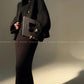 Black night wool two-piece coat jacket skirt - Utopia moonlit