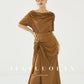 Huanzi custom pleated short-sleeved top + high-waisted heavy kneaded pleated shape split skirt suit