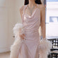 DOLLY Luxury Rose Stain Sleeveless Backless Pleated Long Banquet Dress-Fago