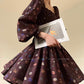 Aconiconi Autumn Floral print French A line brown cottage Dress- Samba Moon