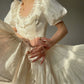 Aconiconi Luxury White U-Neck Puff Sleeves Tutu Short Skirt Top- Tangerine Rose