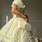 Aconiconi Luxury Off White floral print Puff Sleeve French cottaage bridal Dress- Yurui Chuning