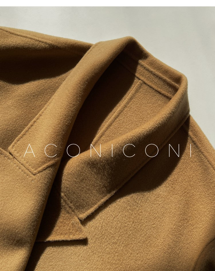 Aconiconi Elegant Brown Suit Collar Double Breasted Long Sleeve Long Coat- Ximu Lover