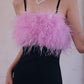 DOLLY Elegant Black Fluffy Feather backless Long Date Dress-JAS