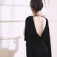DOLLY Elegant Black Swing Collar Sleeveless Open Back Drape Dress-Kaka (V)